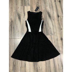 French Connection Black Midi Dress with White Side Insets